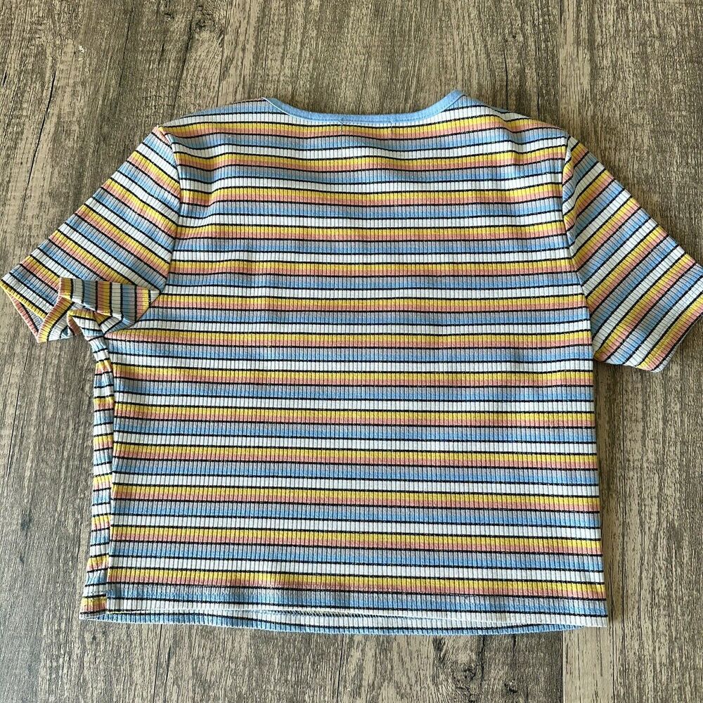 Vintage 80's 90’s Striped Crop Top Short Sleeve Retro, Medium Multicolored - Picture 3 of 3